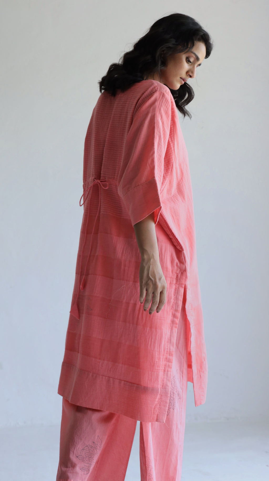 Kaftan in Watermelon Pink Silk Muslin with Palazzo