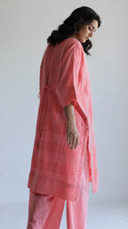Kaftan in Watermelon Pink Silk Muslin with Palazzo