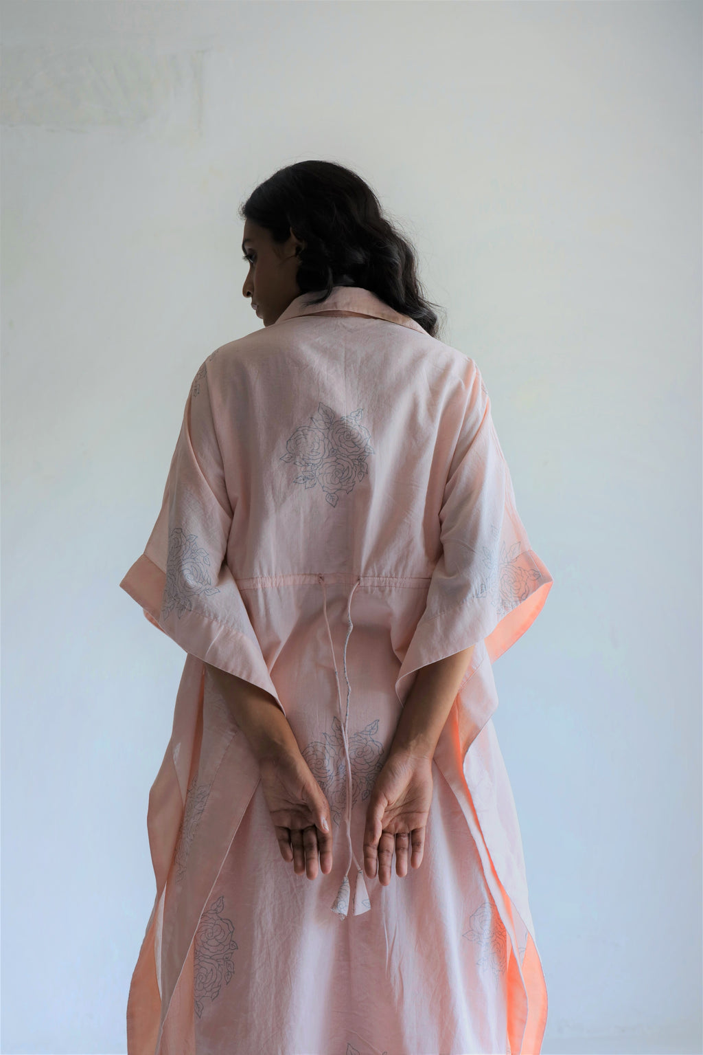 Kaftan Shirt in Gulab Pink Block Print Muslin