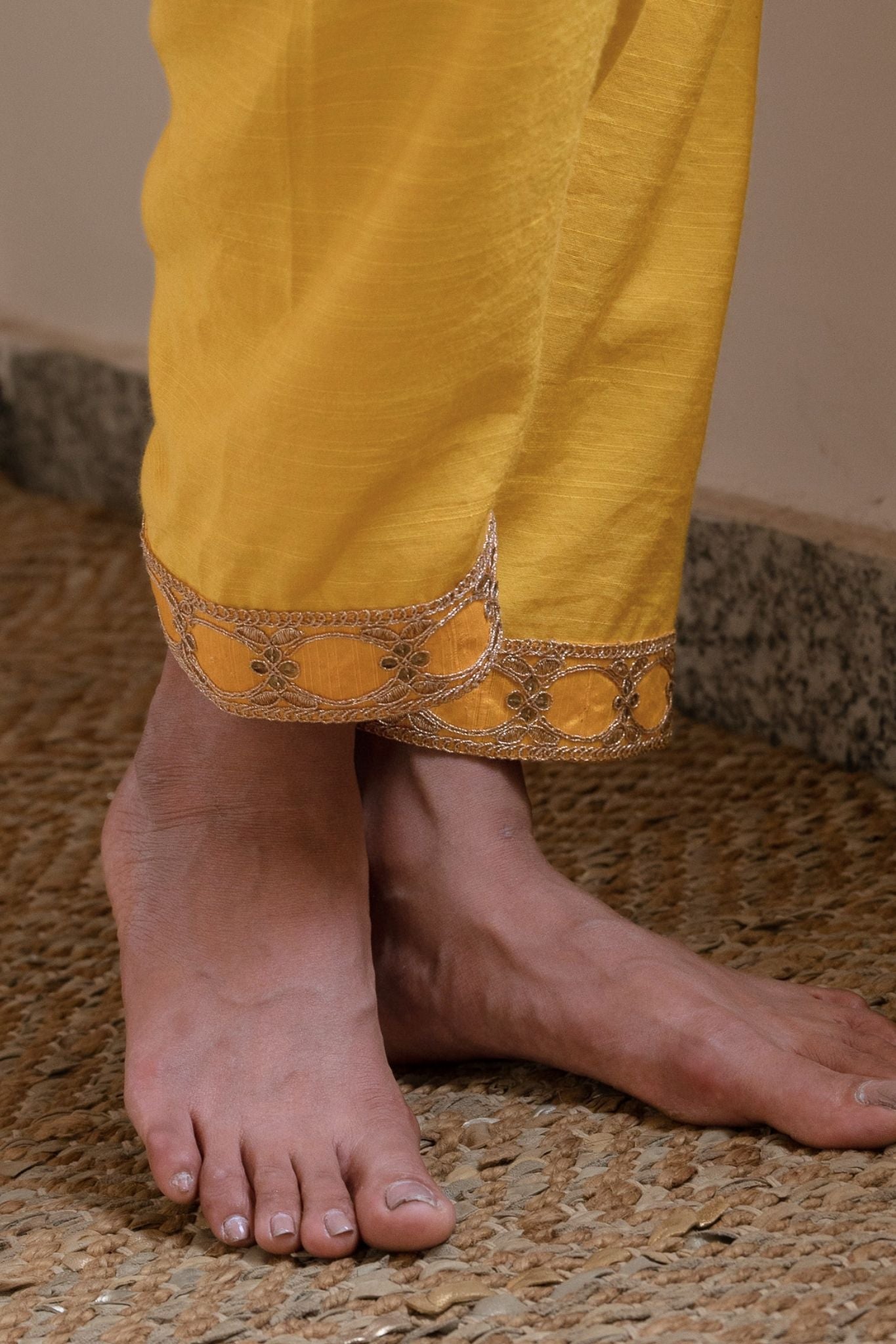 Saifi Kurta in Yellow-White Tissue stripes with salwar
