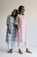 HK Kurta in Blue Jamdani Lungi Checks with Pants