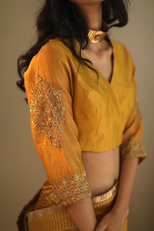 Semi Stitched Nina Blouse In Ochre Chanderi