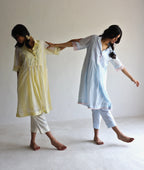 Collar Ana Dress in Ice Blue Jamdani Micro Checks with Pants