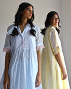 Collar Ana Dress in Ice Blue Jamdani Micro Checks with Pants