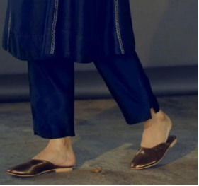 Choga In Navy Handloom Chanderi With Cigarette Pant