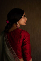 Green silk organza Sari with zardosi hand embroidery