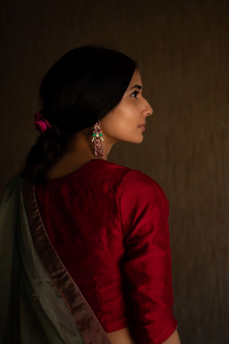 Green silk organza Sari with zardosi hand embroidery