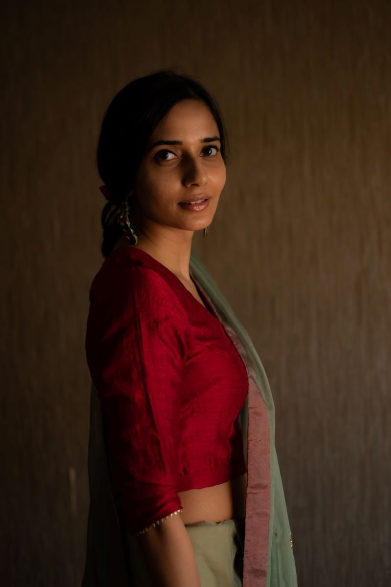 Green silk organza Sari with zardosi hand embroidery