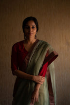 Green silk organza Sari with zardosi hand embroidery