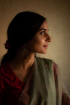 Green silk organza Sari with zardosi hand embroidery