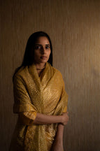 CC Sari In Yellow Half Gota Stripes Half Organza