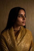 CC Sari In Yellow Half Gota Stripes Half Organza