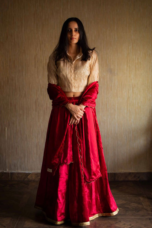 Red Velvet Lehenga Set