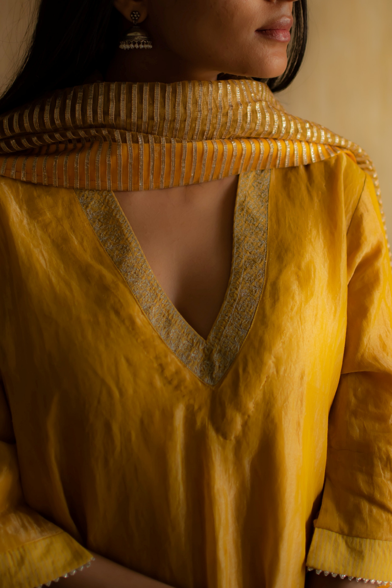 CC Dupatta In Yellow Gota Stripes