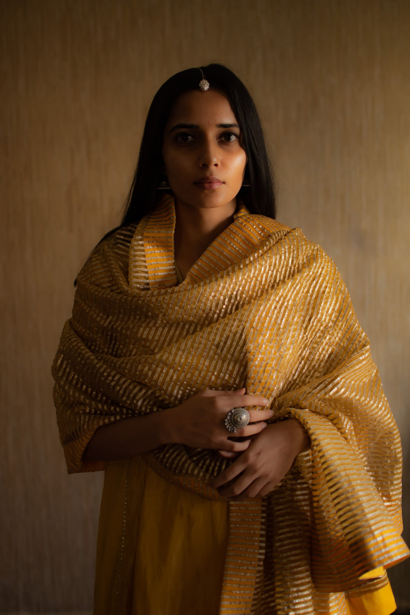 CC Dupatta In Yellow Gota Stripes