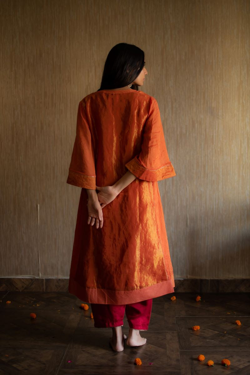Maxi kurta in orange tissue with silk Shalwar