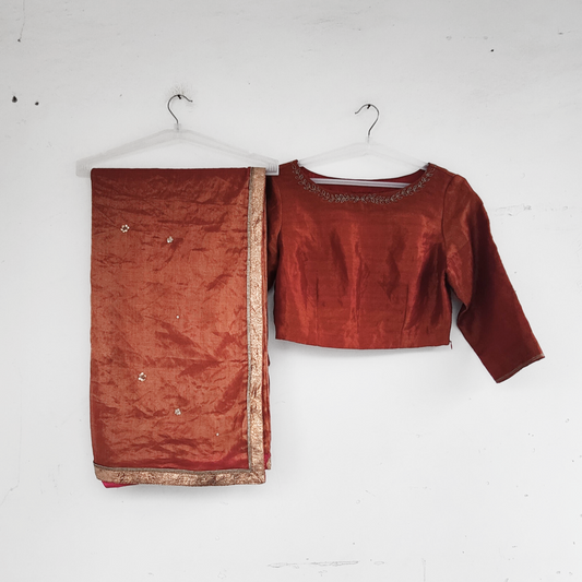 Red Tissue Embroidered Sari