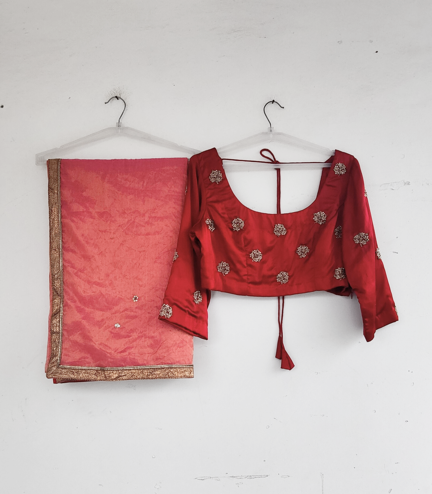 Pink Tissue Embroidered Sari
