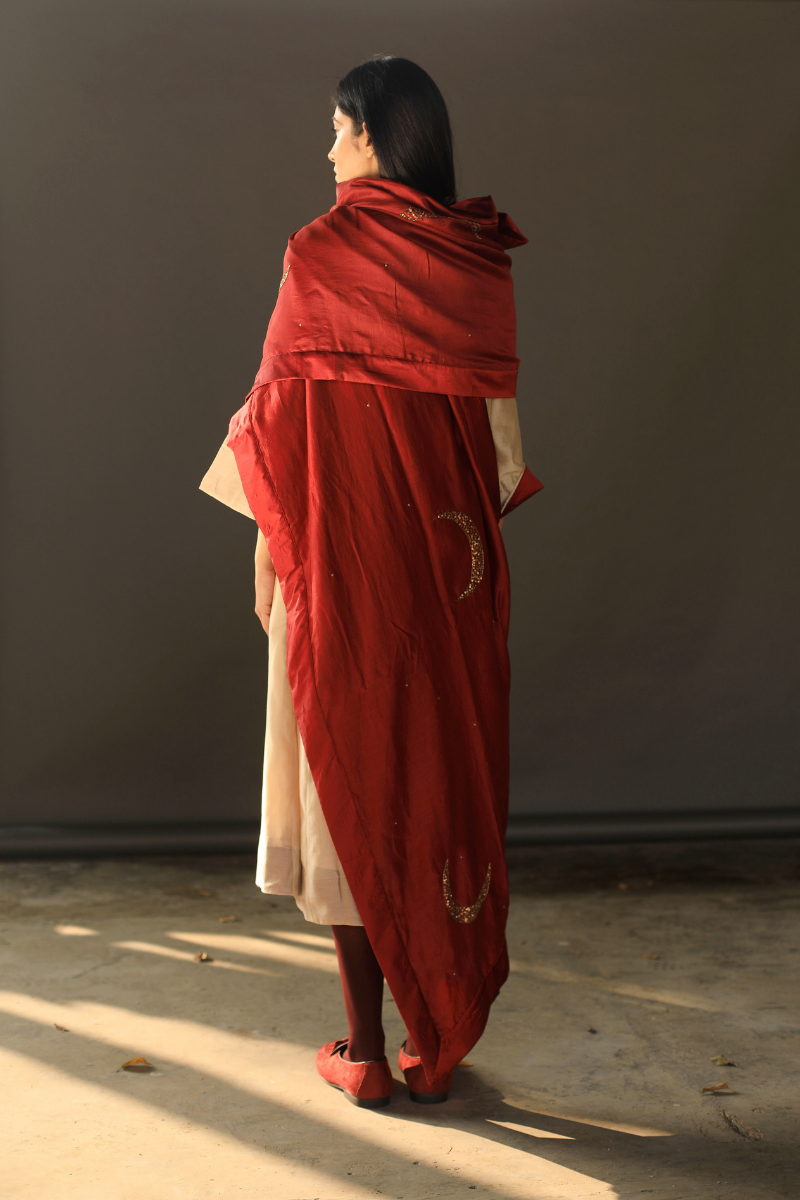 Char Chand Stole In Red Chanderi