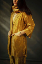 Blazer & Pant Set In Antique Gold Handloom Tissue