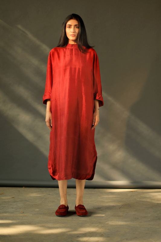 Rina Dress In Red Silk