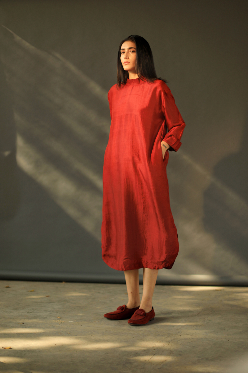 Rina Dress In Red Silk
