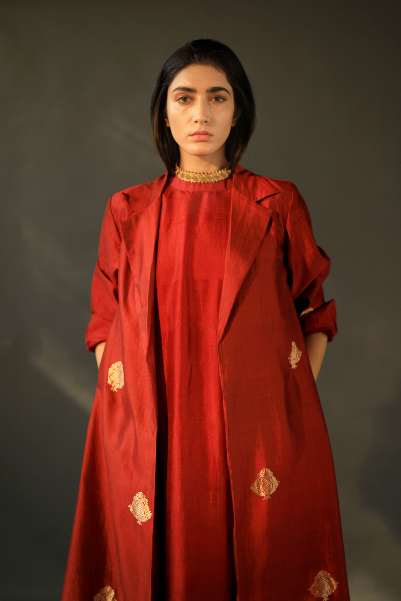 Sally Jacket In Red Benarasi Brocade Silk