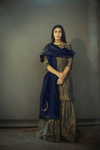 Char Chand Stole in Navy Chanderi