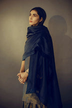 Char Chand Stole in Navy Chanderi