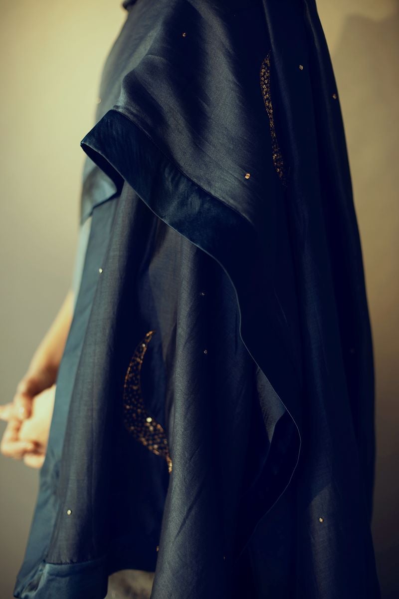 Char Chand Stole in Navy Chanderi