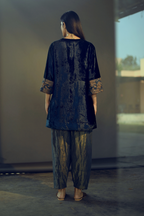 Mini Kurta in Navy Velvet With Tissue Shalwar