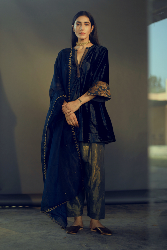 Navy Gossamer Organza Dupatta