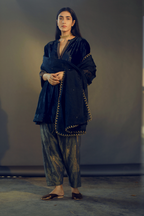 Navy Gossamer Organza Dupatta