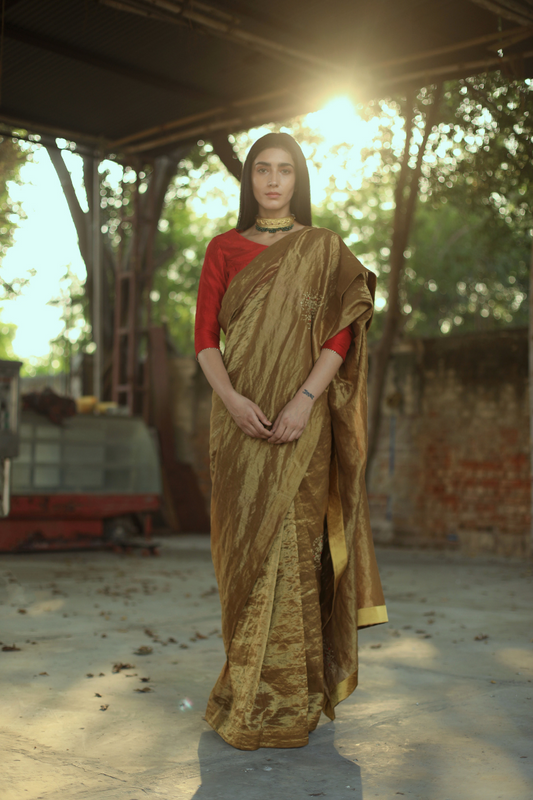 Sari In Antique Gold Handloom Tissue