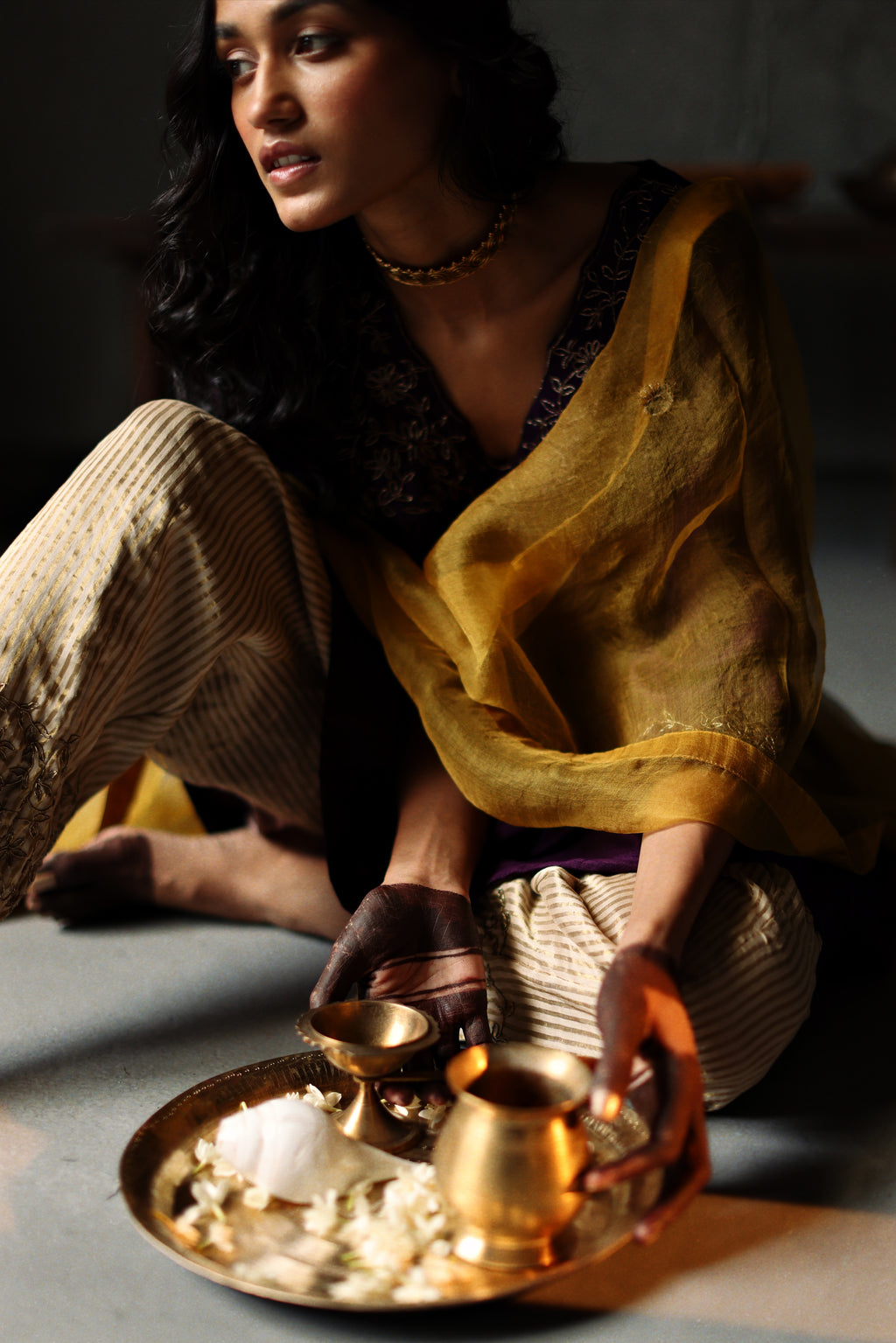 Empireline Kurta in Garnet Purple Raw Silk with Shalwar