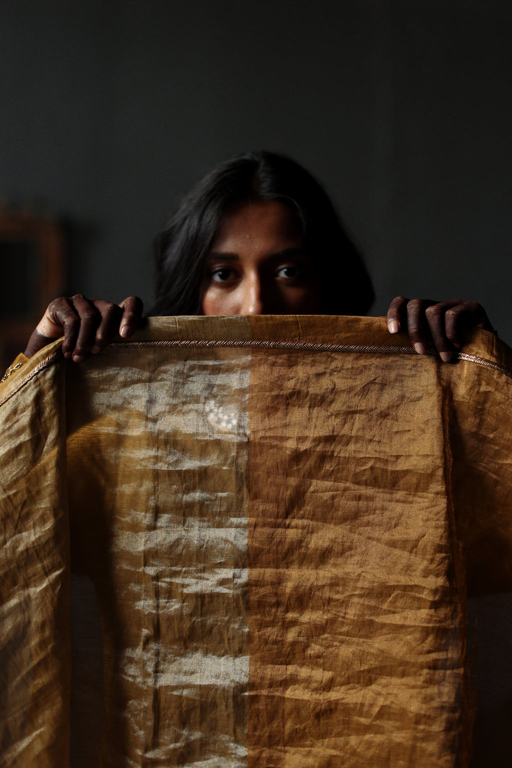 Dupatta in Half and Half Vintage Gold Tissue