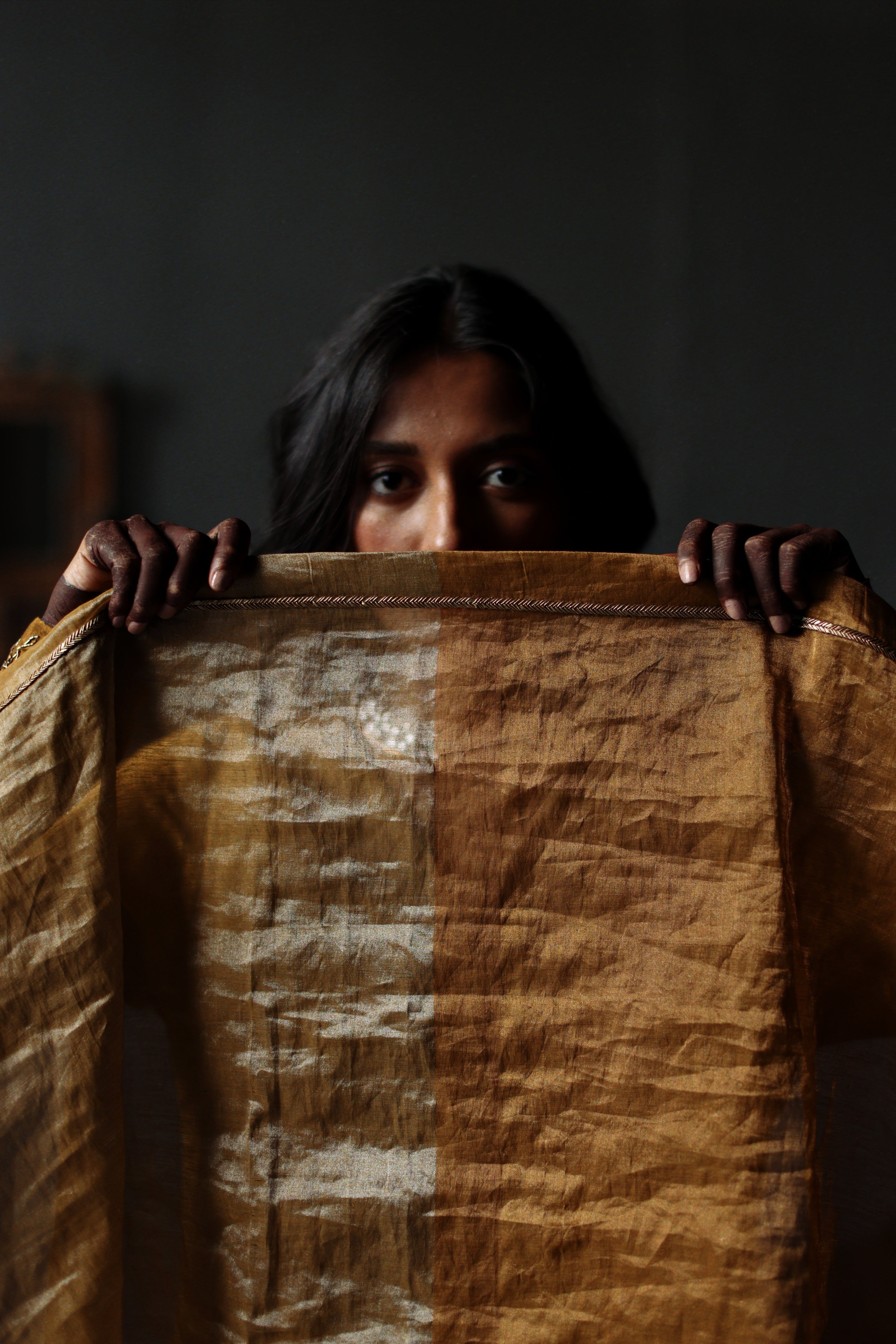 Dupatta in Half and Half Vintage Gold Tissue