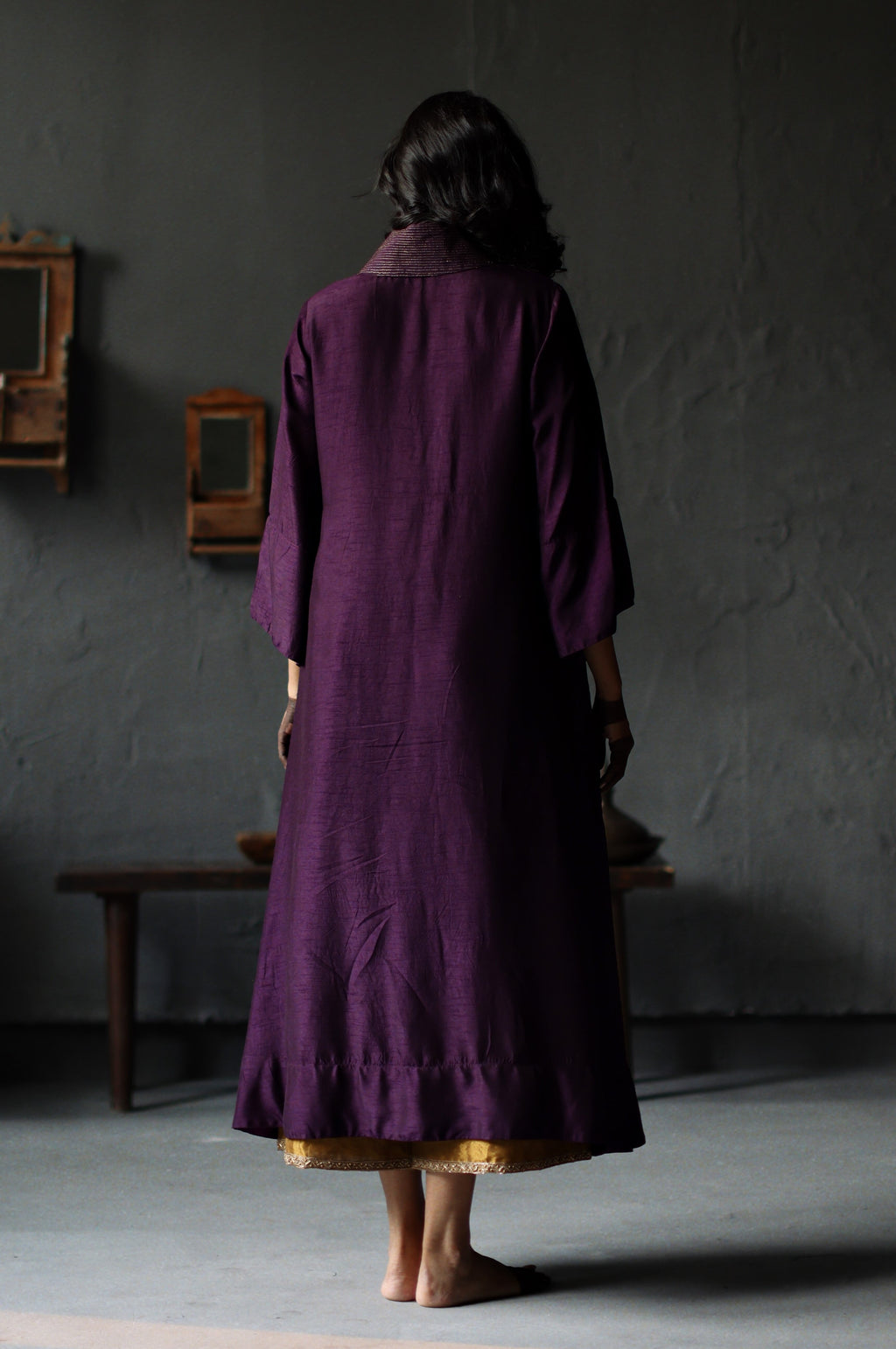 Ooch Neech in Garnet Purple Raw Silk with Farshi