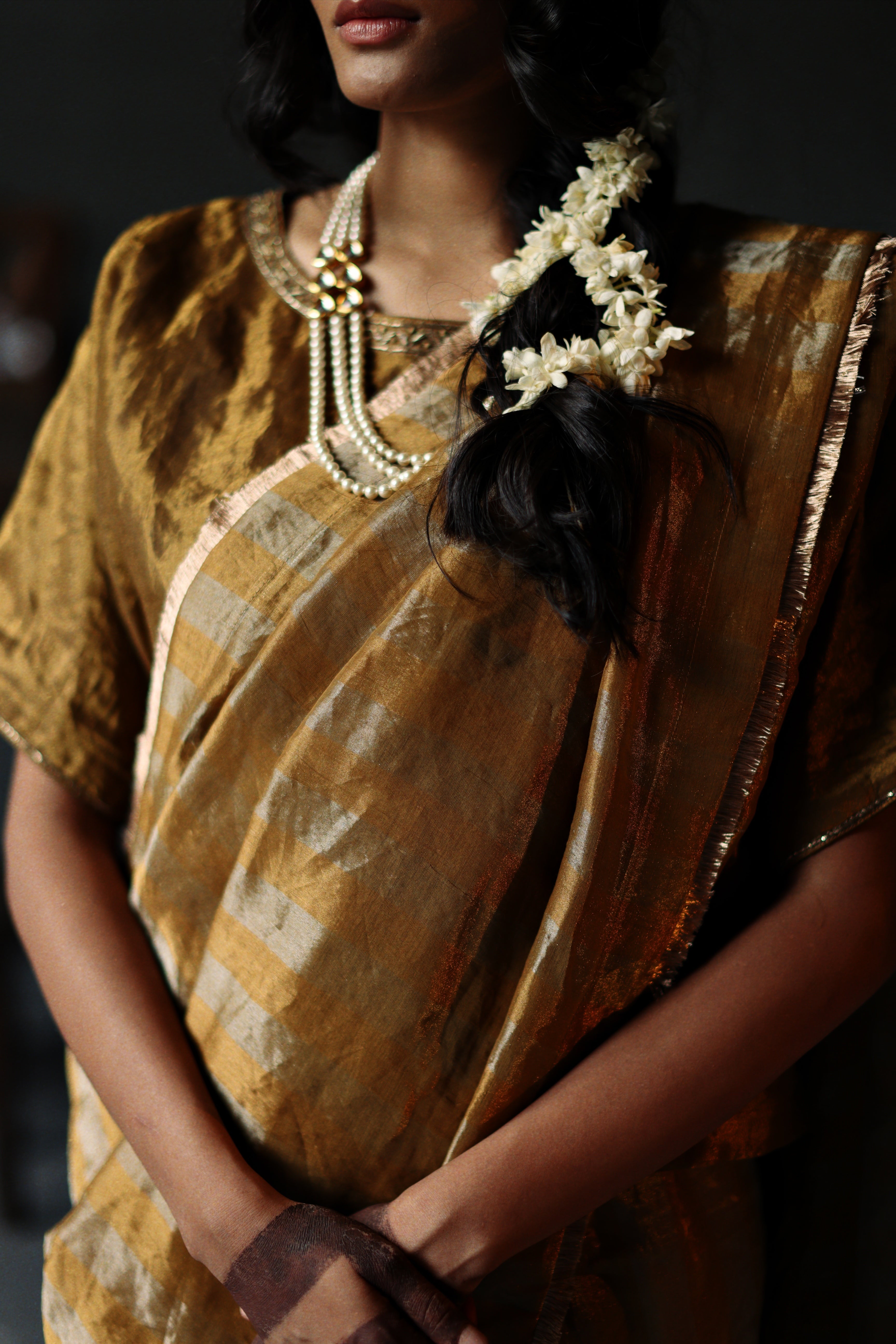 Sari in Vintage Gold Tissue Stripes