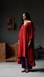 Ooch Neech in Ruby Red Raw Silk with Farshi