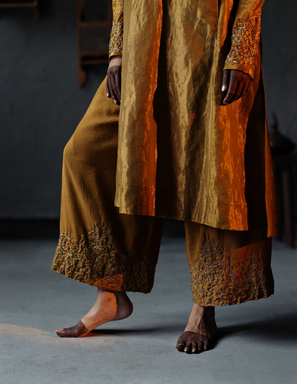 Tannu Kurta in Vintage Gold Tissue with Farshi