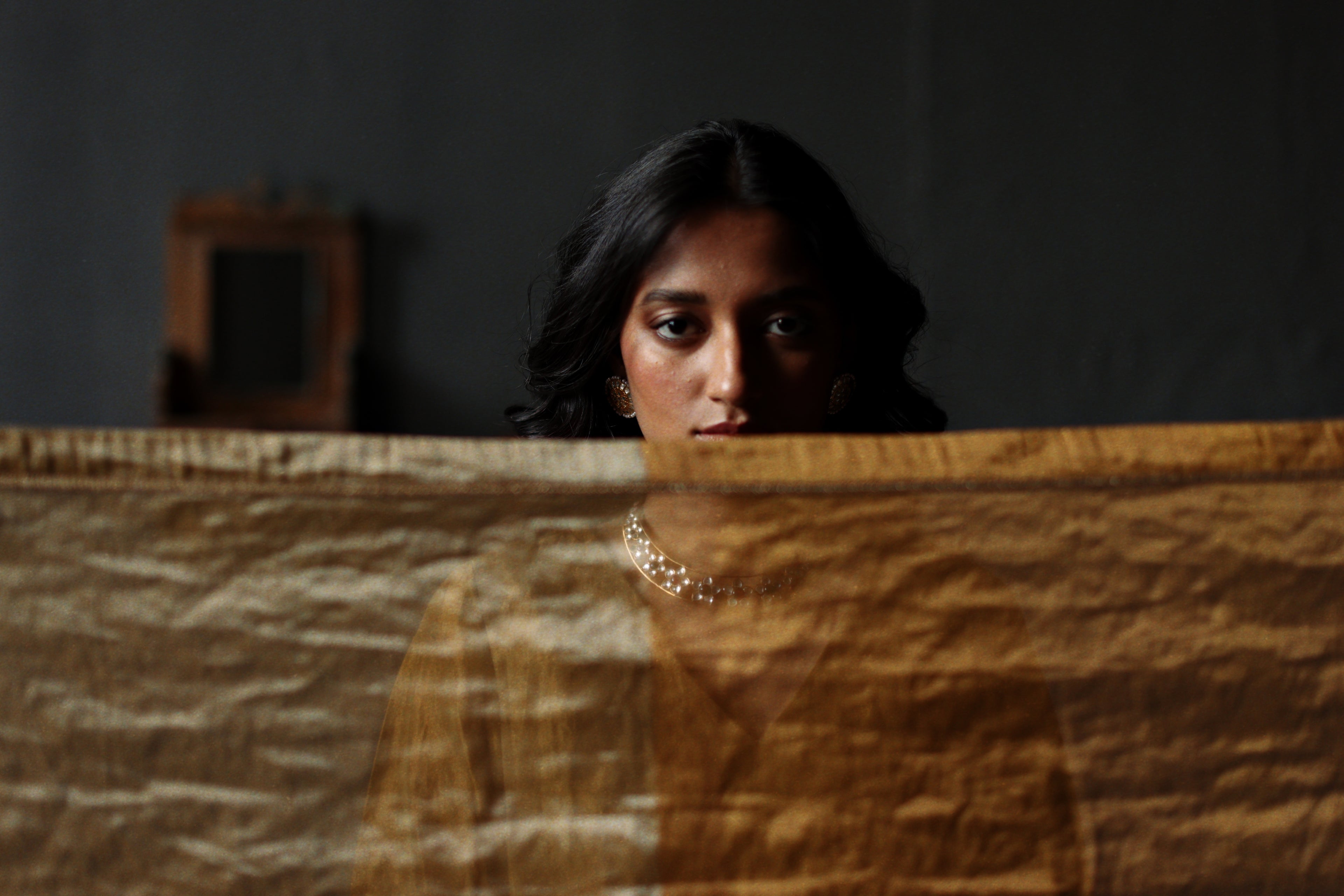 Dupatta in Half and Half Vintage Gold Tissue