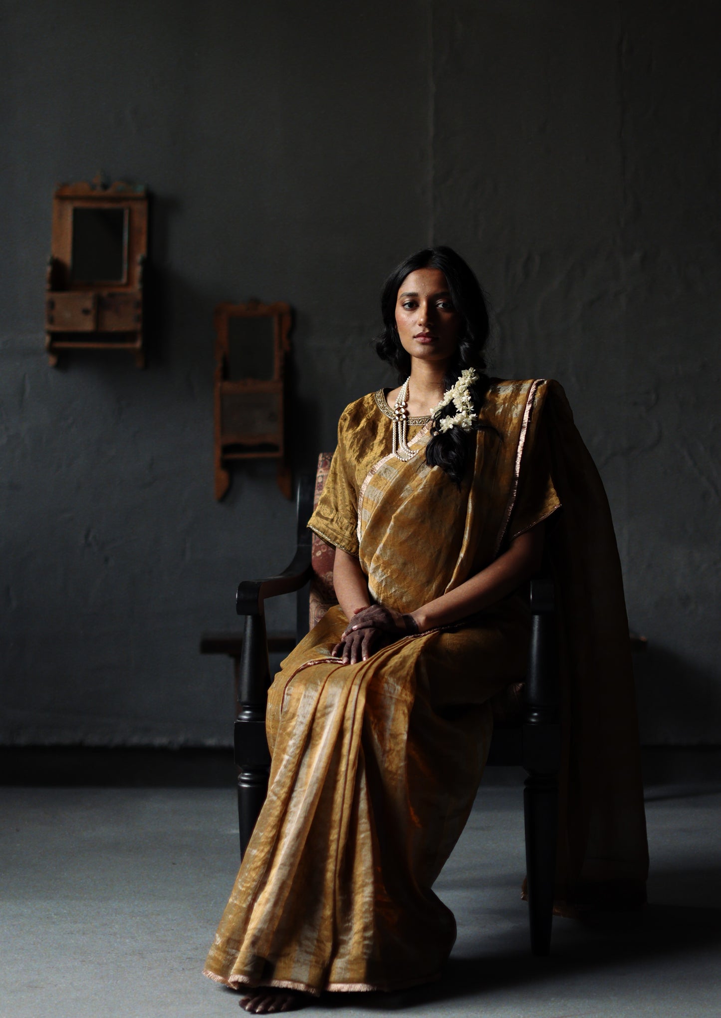Sari in Vintage Gold Tissue Stripes