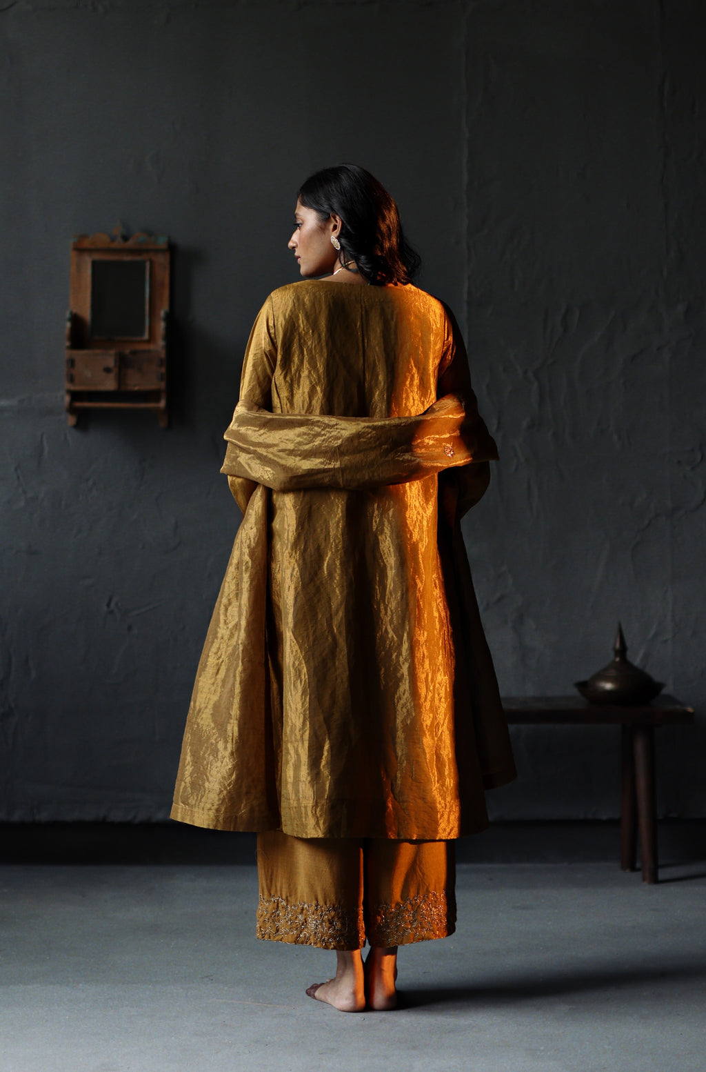 Tannu Kurta in Vintage Gold Tissue with Farshi