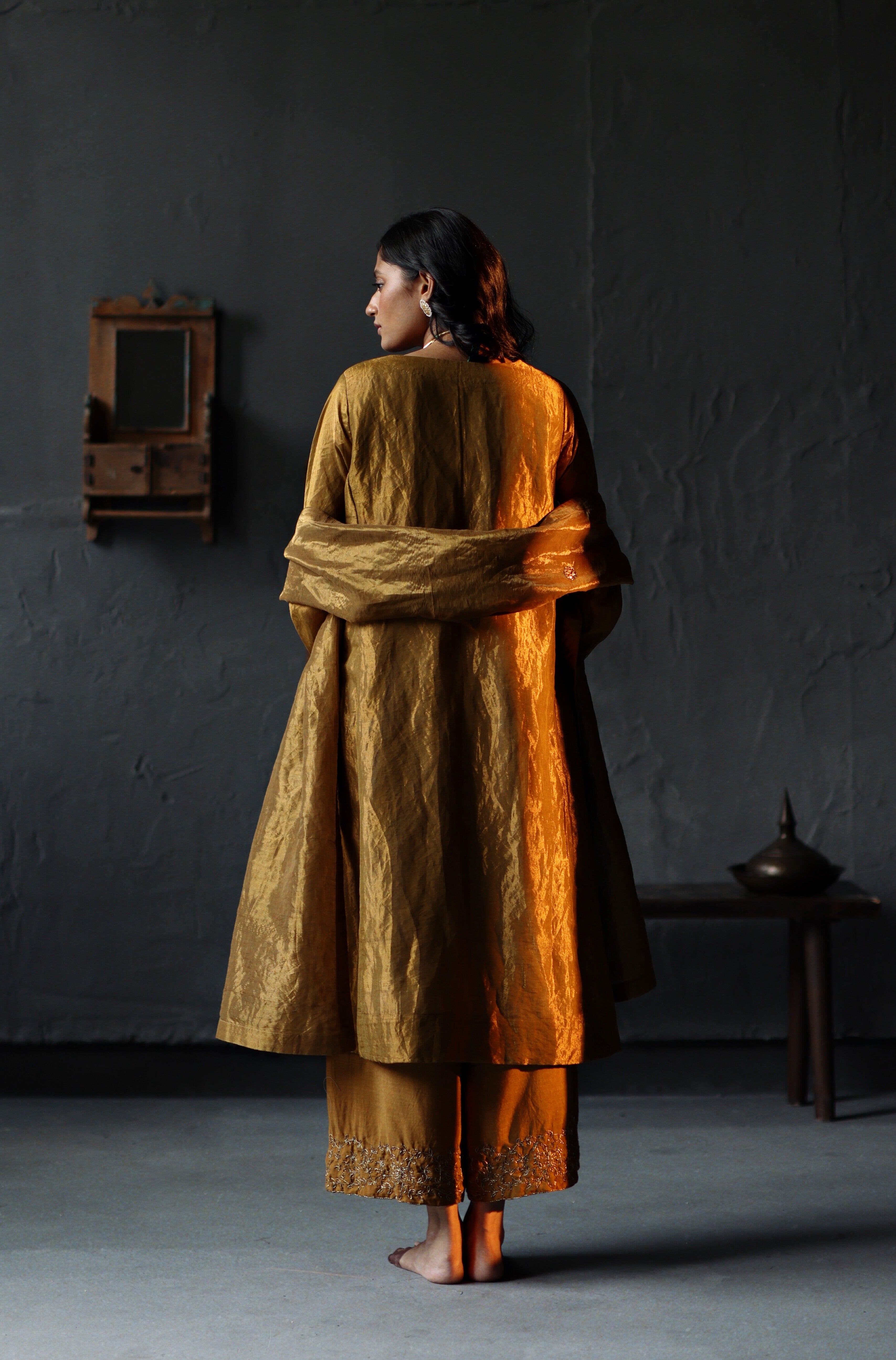 Tannu Kurta in Vintage Gold Tissue with Farshi