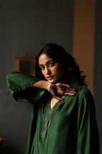 Ooch Neech in Emerald Green Raw Silk with Farshi
