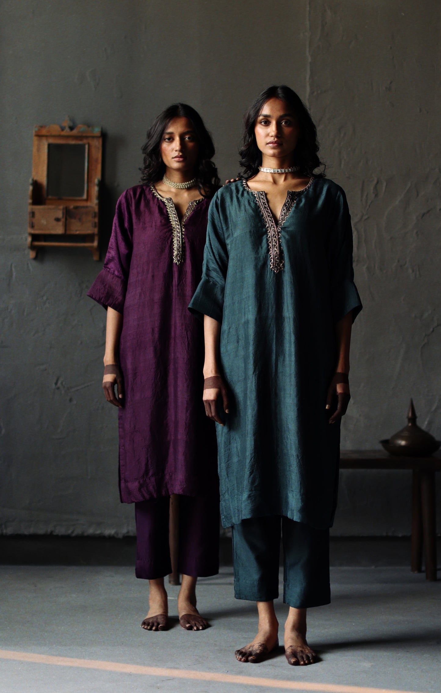 Sherbet Kaftan in Sapphire Teal Silk with Pants