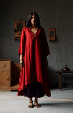 Ooch Neech in Ruby Red Raw Silk with Farshi