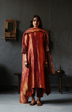 Dupatta in Ruby Red Tissue stripes