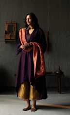 Ooch Neech in Garnet Purple Raw Silk with Farshi